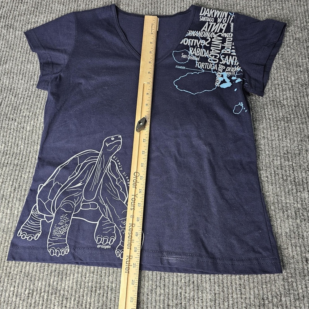 Rasgos Shirt Womens Large Blue V Neck Galapagos Turtle Graphic Top Tee - Picture 9 of 10